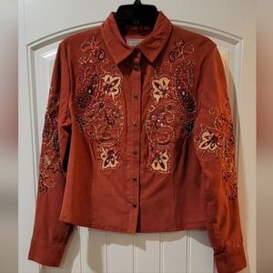 beaded embroidered leather blazer